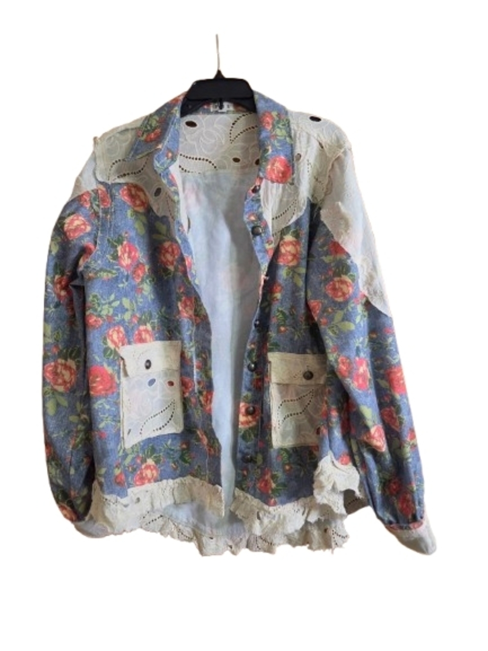 POL Floral Eyelet-Trim Jacket - Blue & Pink  NWOT - Picture 2 of 5